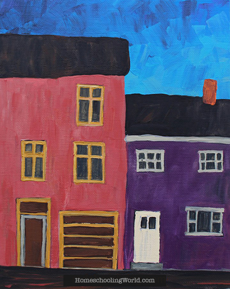 Painting of two St. John's, Newfoundland colorful houses