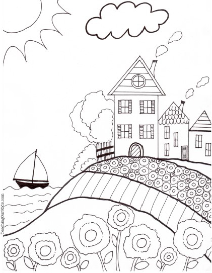 Hand-Drawn Landscape Coloring Page