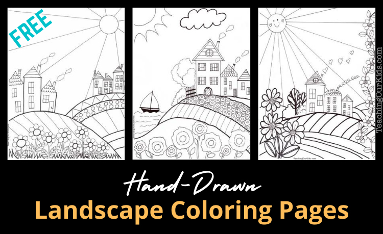 Free Hand-Drawn Landscape Coloring Pages Collage