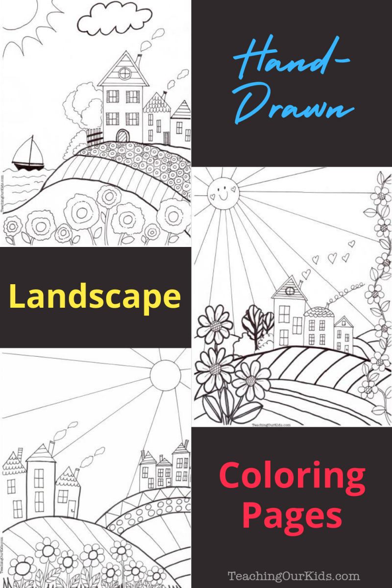 Hand-Drawn Landscape Coloring Pages Pin Image