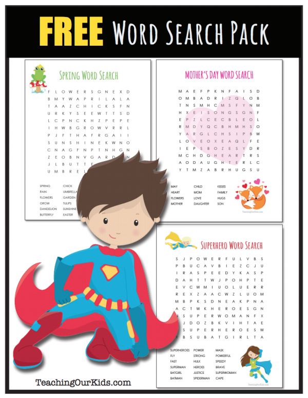 Free Word Search Pack for Kids