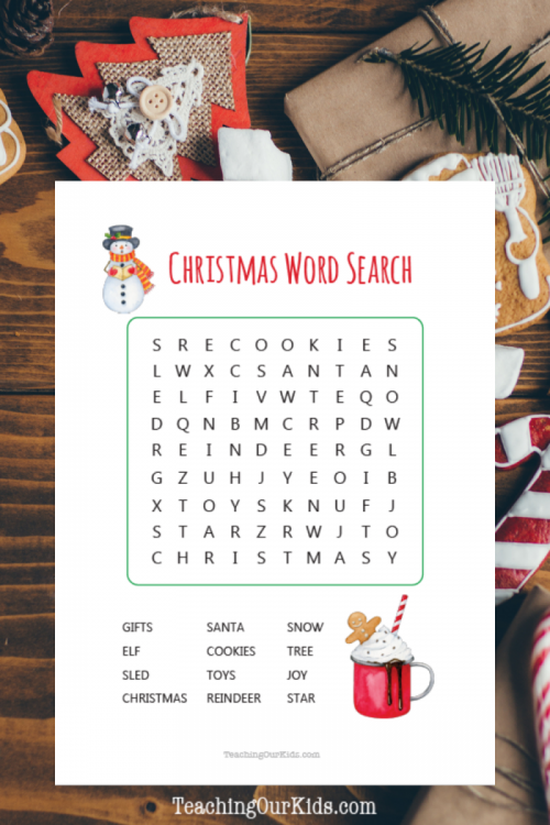 Christmas Word Search for Kindergarten