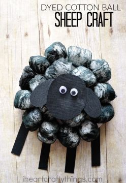 Dyed Cotton Ball Sheep Craft