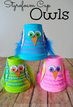 Cute and Colorful Styrofoam Cup Owl Kids Craft
