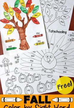 FREE Fall Color by Sight Word Sheets