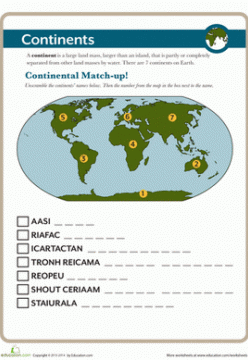 Free Continents Worksheet