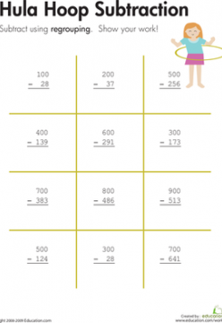 Hula Hoop: Three-Digit Subtraction with Regrouping (Free Worksheet)