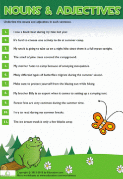FREE Worksheet: Summer Nouns and Adjectives