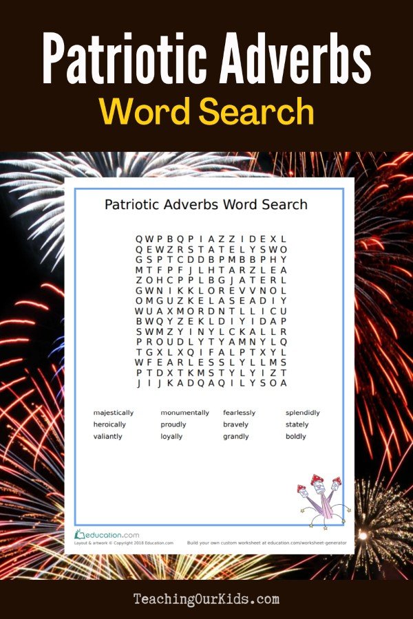 Patriotic Adverbs Search Word