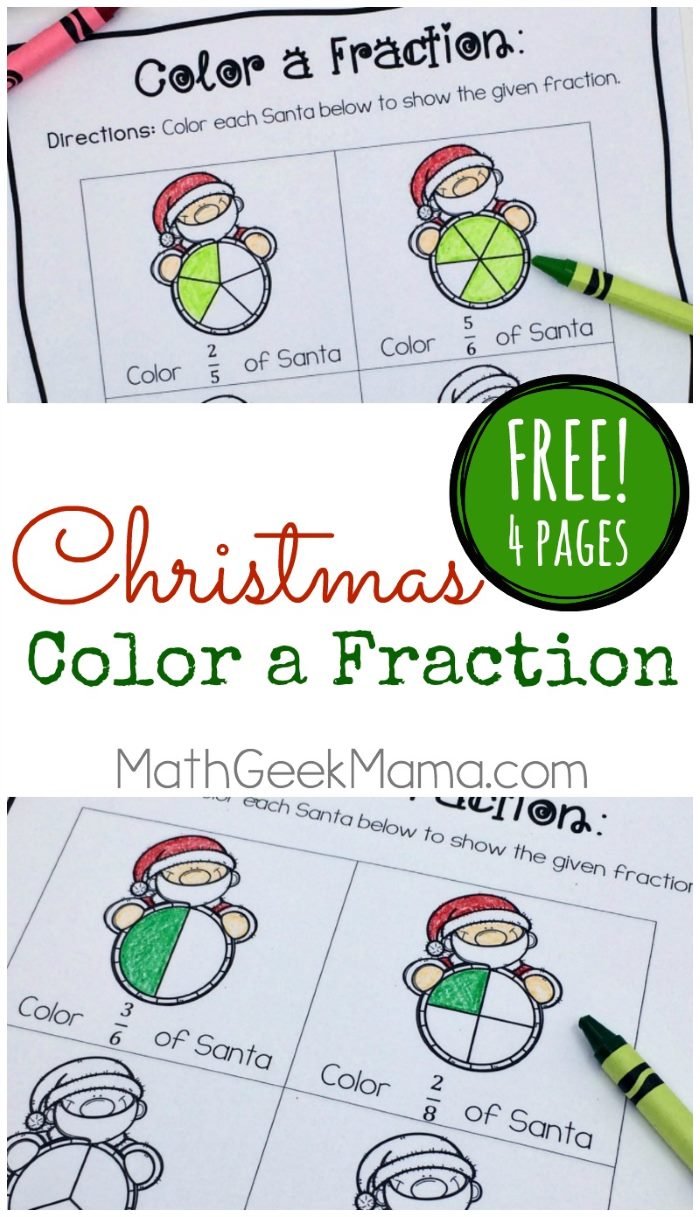 Christmas Color a Fraction Worksheets