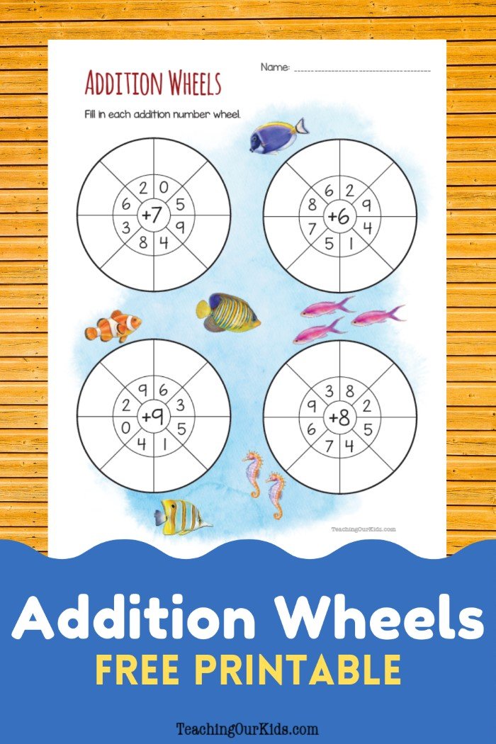 Fish Addition Wheels worksheet for kids