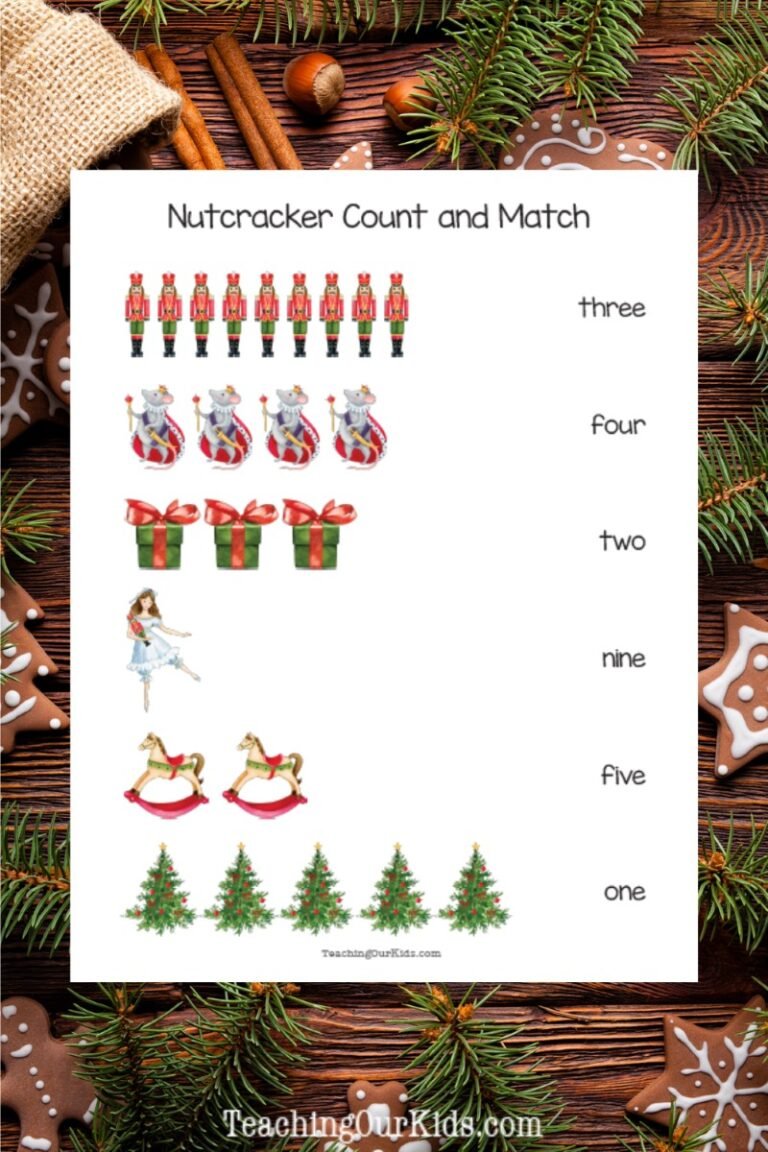 Nutcracker Count and Match Worksheet for Kids