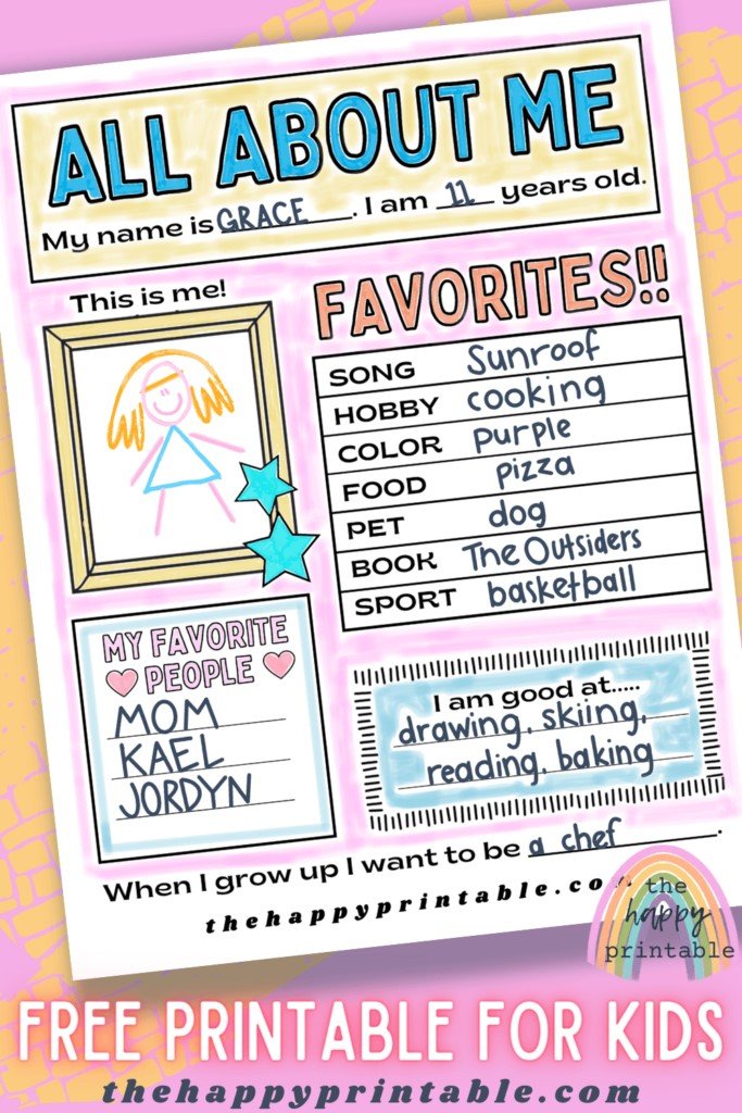 all about me printable for kids