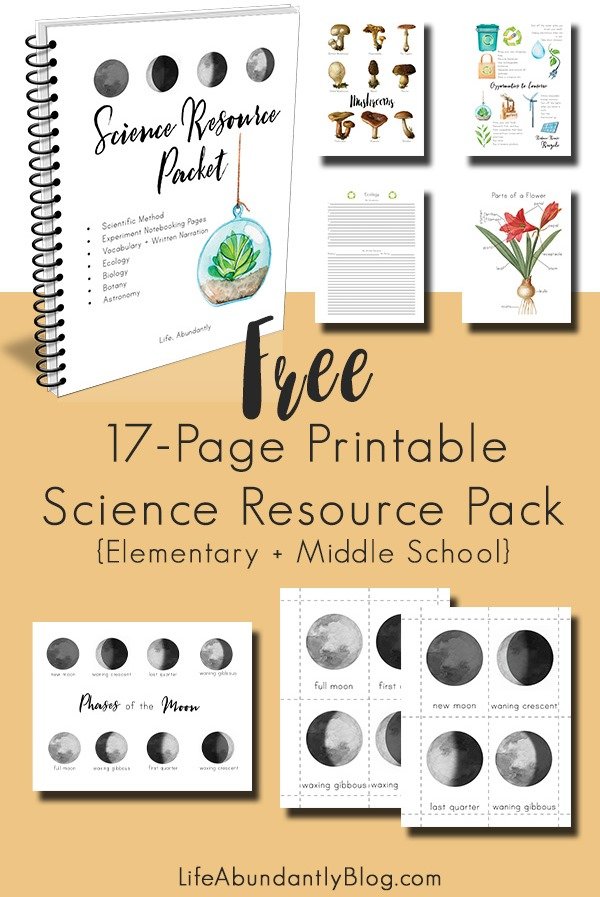 Free Printable Science Resource Pack for Elementary and Middle School