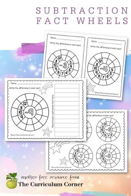 free printable subtraction fact wheels
