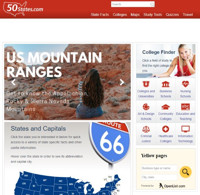 50States.com screenshot